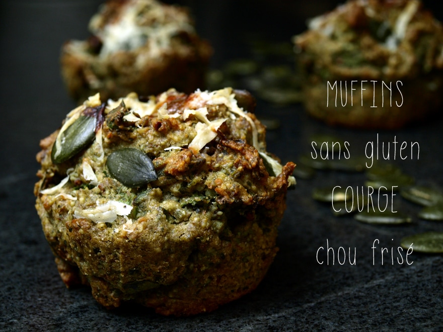 Muffins salés sans gluten aux graines de courge et chou frisé kale
