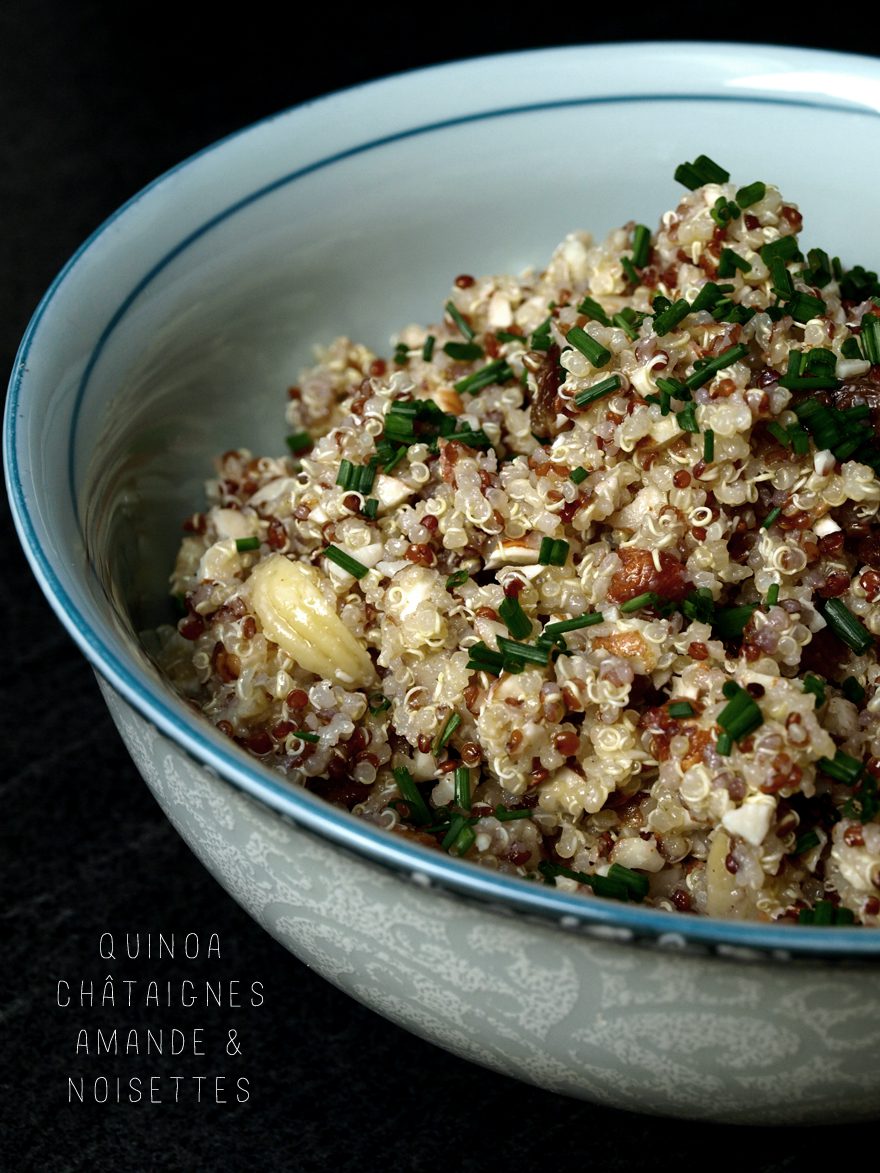 Salade de quinoa aux châtaignes, amandes et noisettes