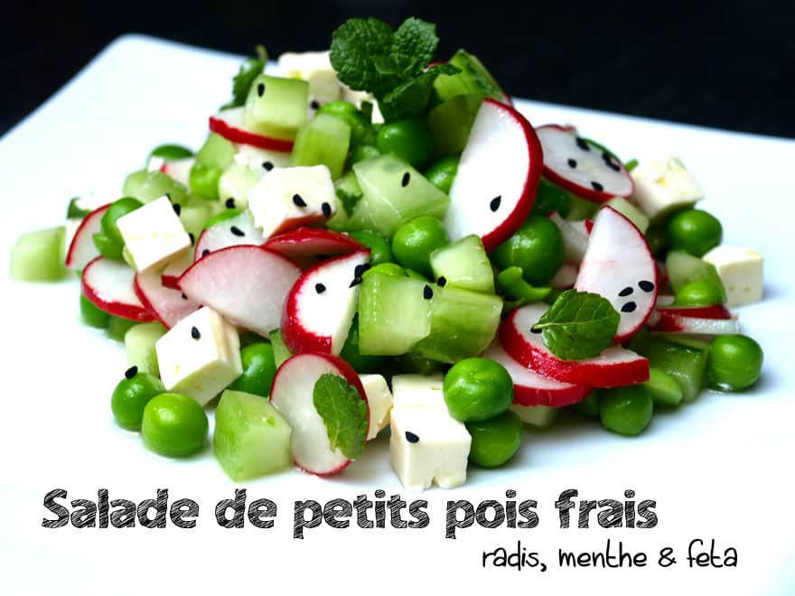 Salade de petits pois frais aux radis, menthe fraîche et feta