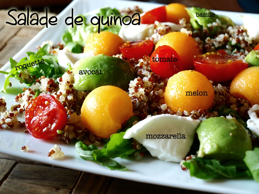 Salade de quinoa, avocat, melon et roquette