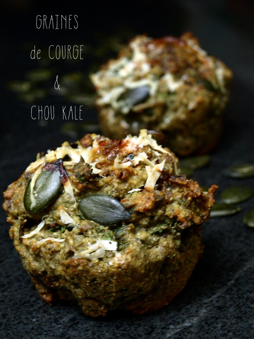 Muffins sans gluten aux graines de courge et chou kale